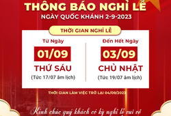 THÔNG BÁO NGHỈ LỄ NGÀY QUỐC KHÁNH 2/9/2023