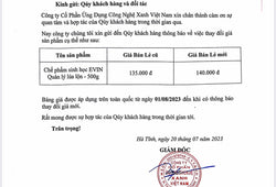 THÔNG BÁO VỀ VIỆC THAY ĐỔI GIÁ SẢN PHẨM EVIN TỪ THÁNG 8/2023